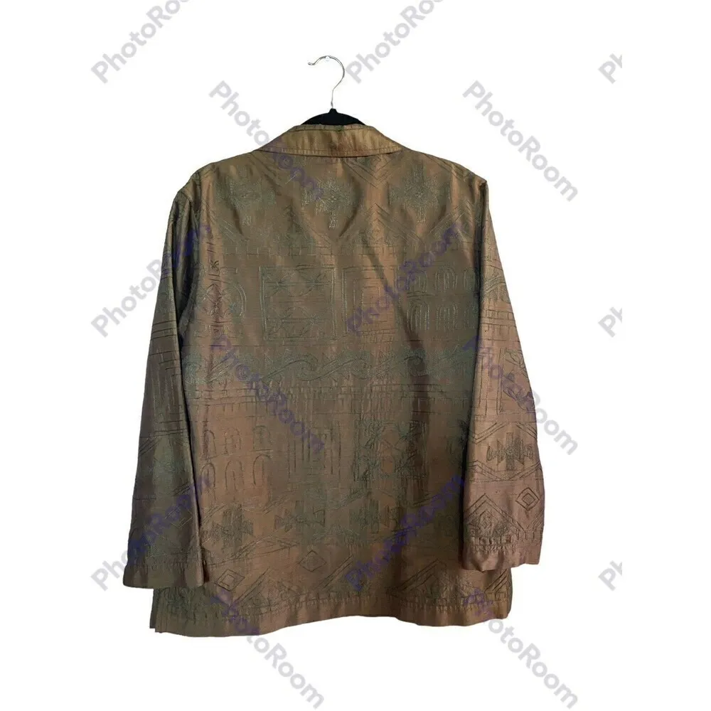 Chico’s women's sz 1 (M/8) brown embroidered 100% silk long sleeve bolero jacket - Image 2