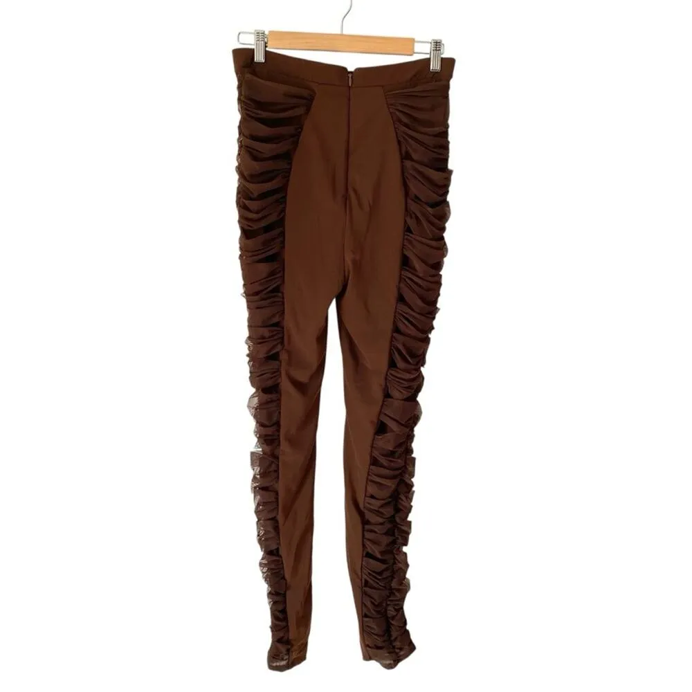House of CB NWTs Isolde Chocolate Layered Mesh Trousers Pants size Large - Image 7