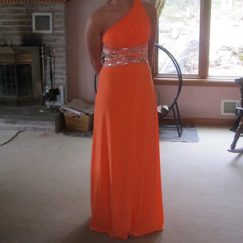 Cache  Orange and Silver One Shoulder Backless Prom Dress Size 4 - Image 7