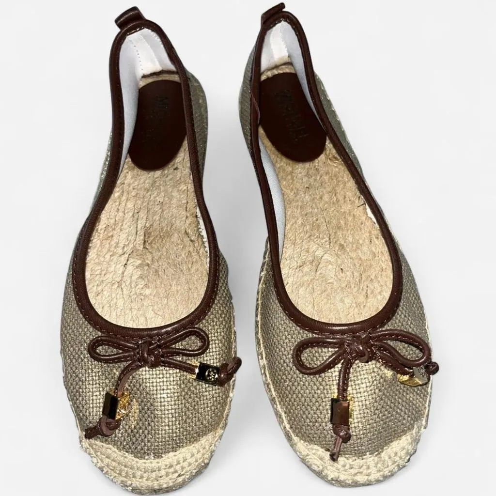 Michael Kors Gold Canvas Jute and Leather Espadrille Flats NEW size 7.5 - Image 2