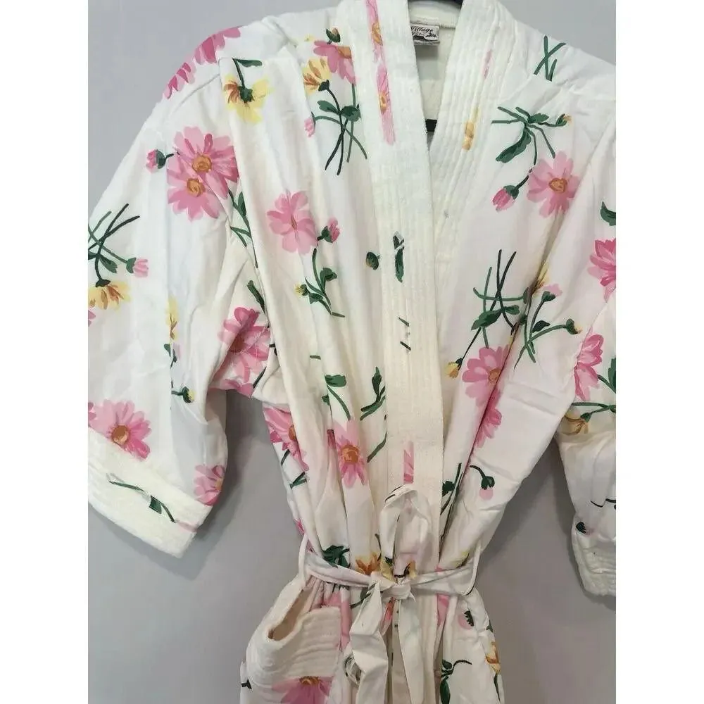 VILLAGE FAIR Bathrobe Vintage Floral Pink Robe Size Large 1495 - Image 4