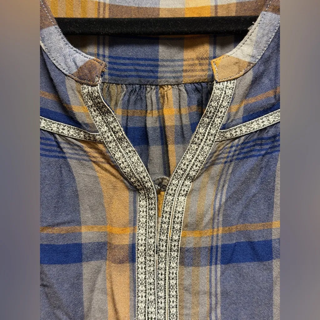 Roxy Plaid Boho Embroidered Long Sleeve Top XS - Image 3