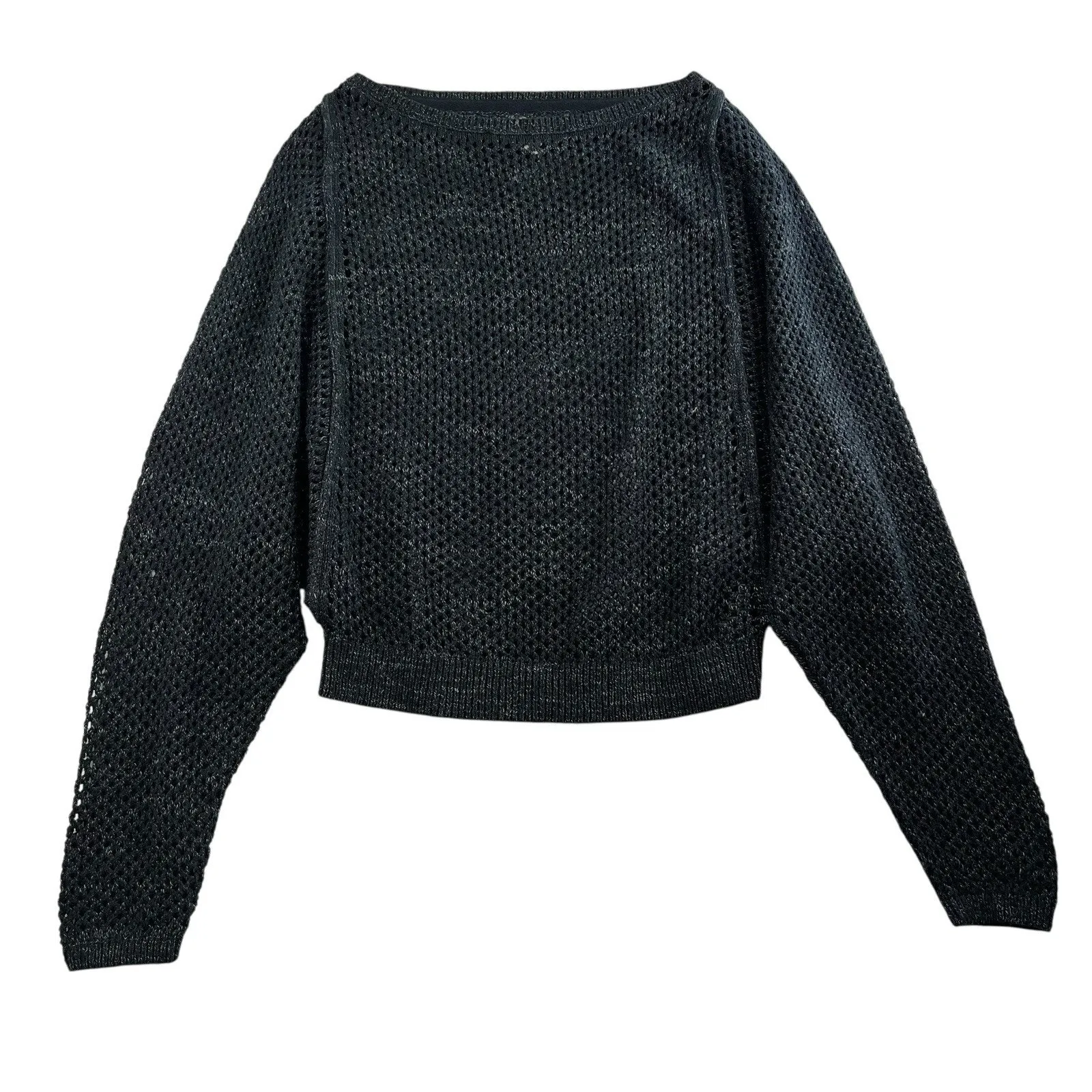 Anthropologie Pilcro Open Stitch Crew Neck Sweater Gray Slouchy Oversized Knit - Image 4