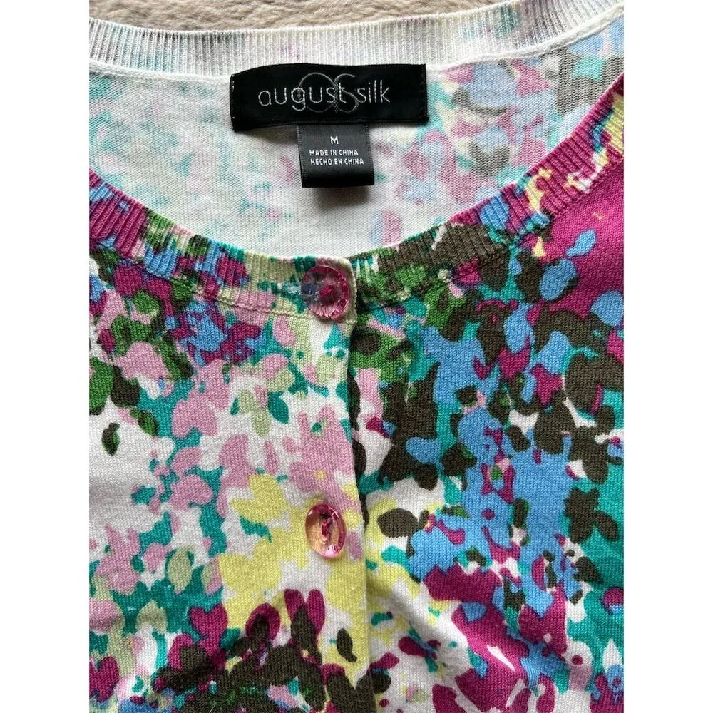 August Silk Women's M Floral Cardigan Sweater Multicolor Long Sleeve - Image 7