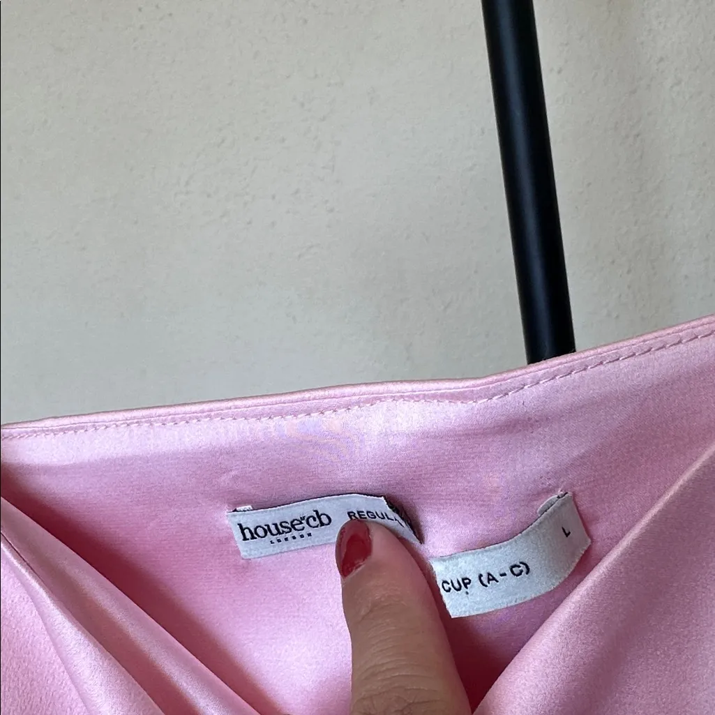 House of CB Cosette Rose Shadow Pink Satin sieve sleeveless mini Dress NWOT sz L - Image 8