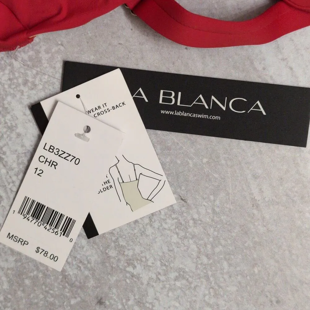La Blanca Cherry Red Island Goddess Underwire Twist Front Bra Top Size 12 New - Image 11