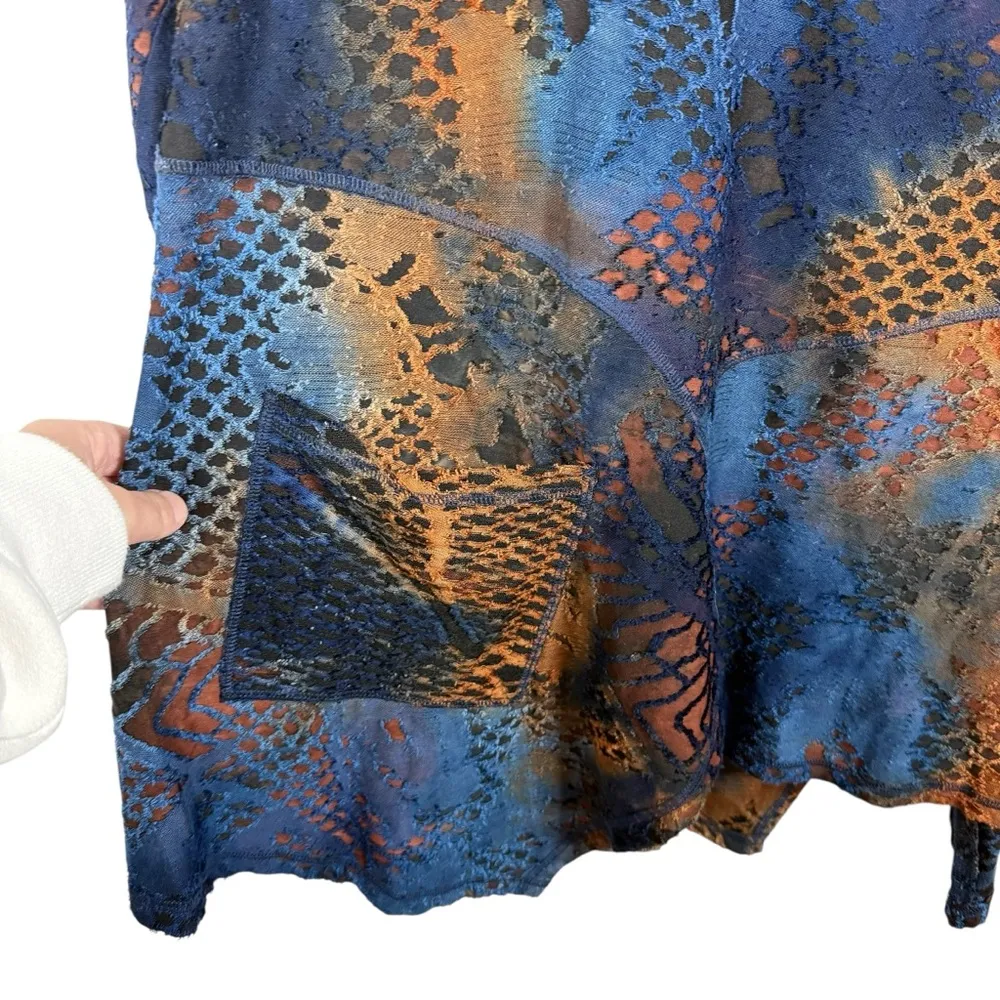 Fleur de Lis Cowl Neck Abstract Print Tunic Top Size Large Blue - Image 4