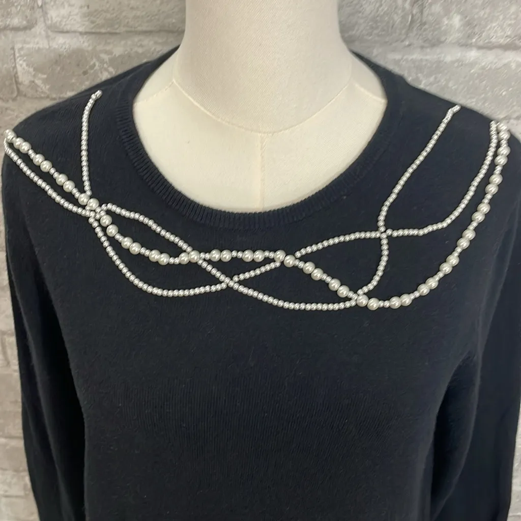 Anthropologie Field Flower Black Sweater with Pearl Accents - Image 2