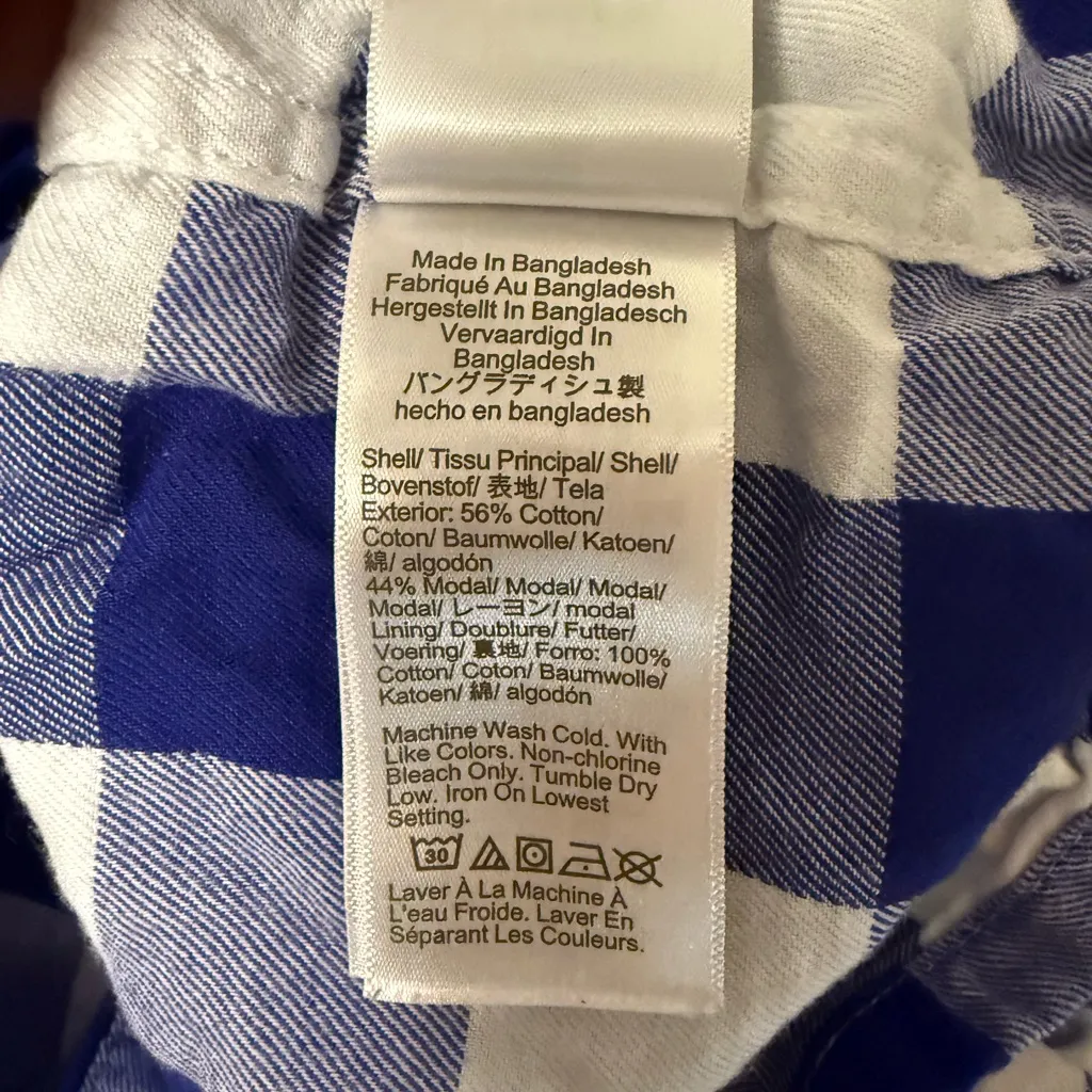 J. Crew long sleeve flannel PJ short set buffalo check blue white women’s med - Image 6