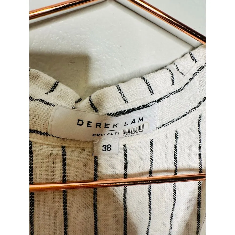 DEREK LAM 10 CROSBY x RTR White Stripe Linen Collar Knot Waist Shirt Dress 38 Size undefined - Image 8