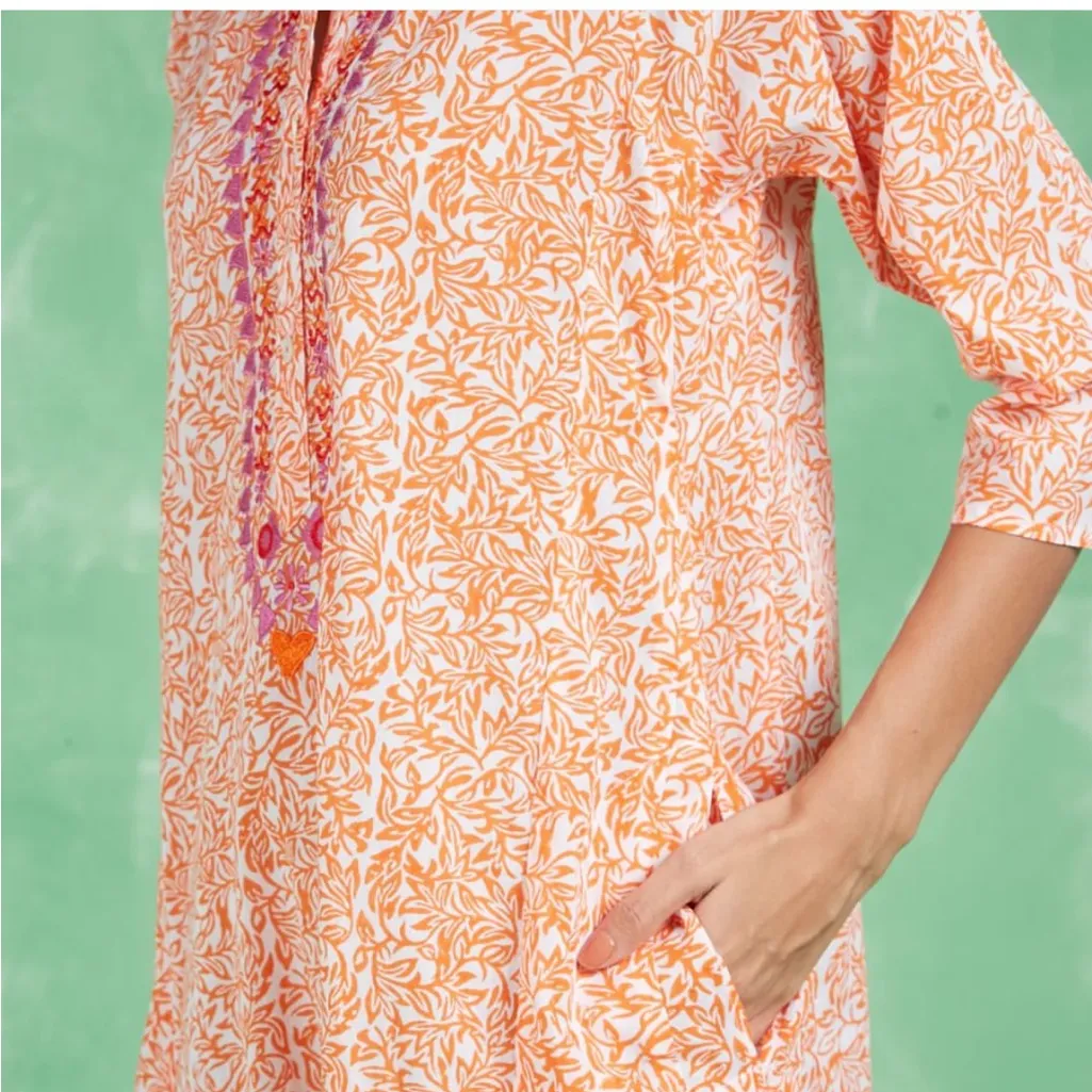 Ro’s Garden Embroidered Kurta Long Kurta Midi Maxi Dress Badami Orange Cotton Size XS - Image 5