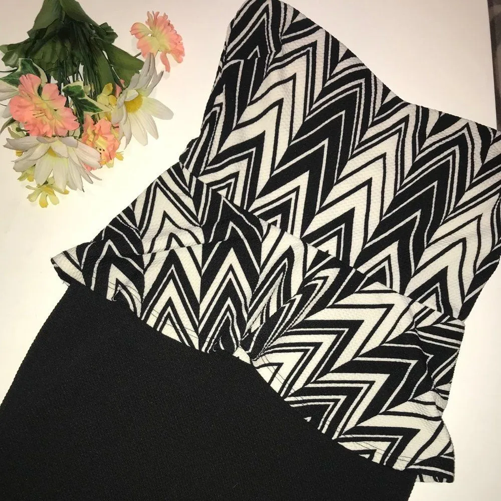 Black and White Womens Small Tube Top Strapless Sleeveless Dress Fit & Flare - Image 2