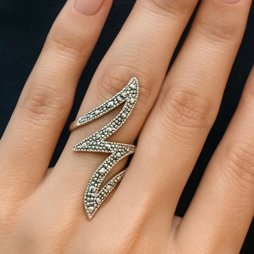 Mexican Sterling Silver 950 Zigzag Ring Size 7 – 3.8g Artisan Statement - Image 3