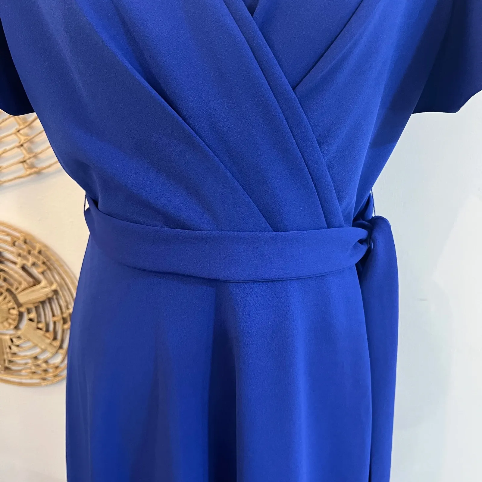 DKNY Royal Blue Wrap Dress Flutter Sleeves Fit & Flare Midi Cocktail Party Sz 6 - Image 4