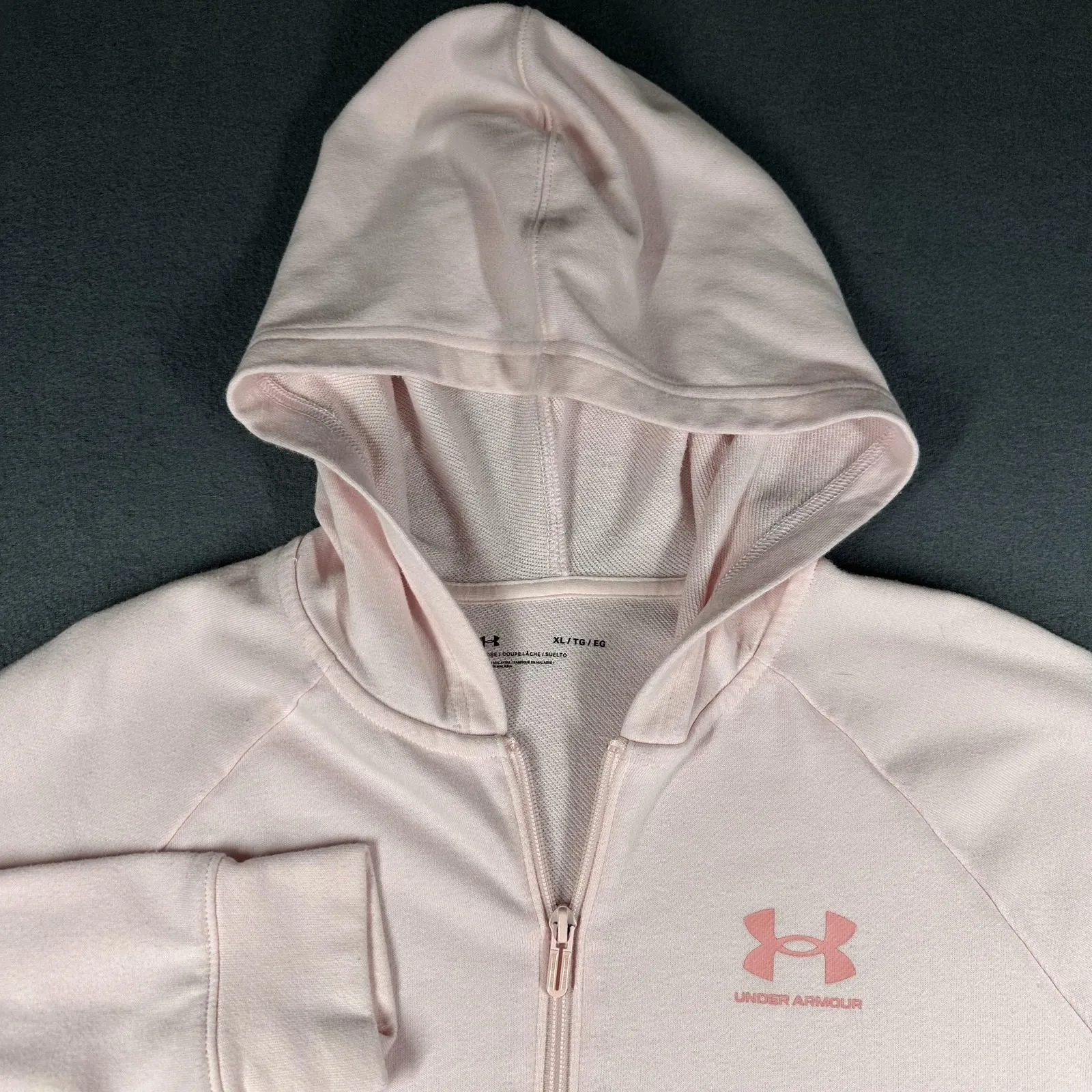 Under Armour Hoodie Womens XL Pink Fleece Loose Fit Full Zip Hooded Sweatshirt - Image 3