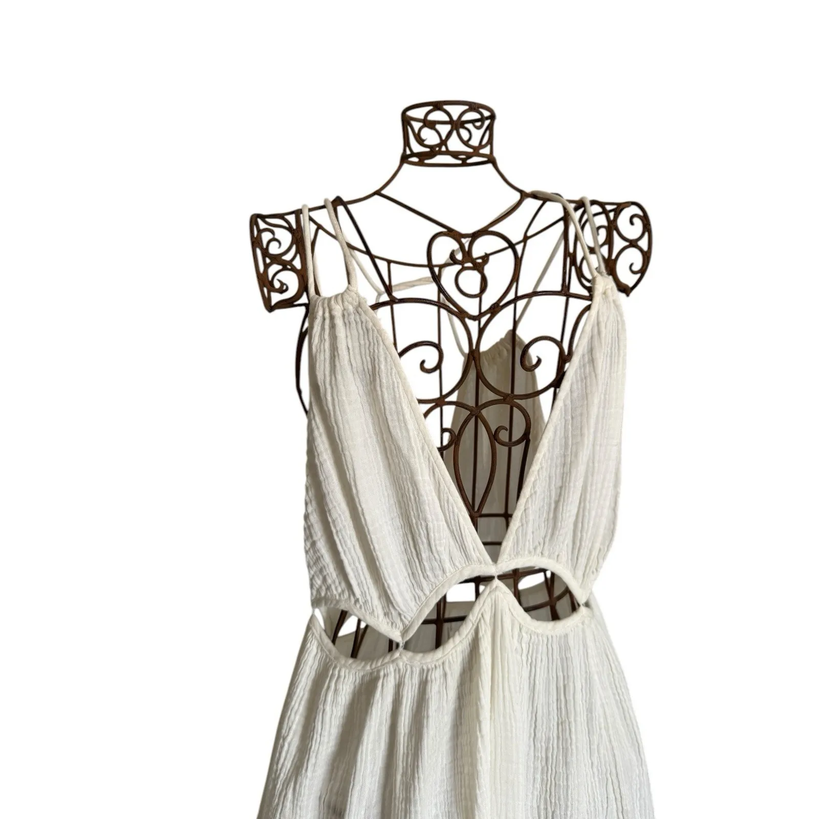 Anthropologie Gauzy Cutout Cover-Up‎ Maxi Dress Off White Size XS Petite - Image 7