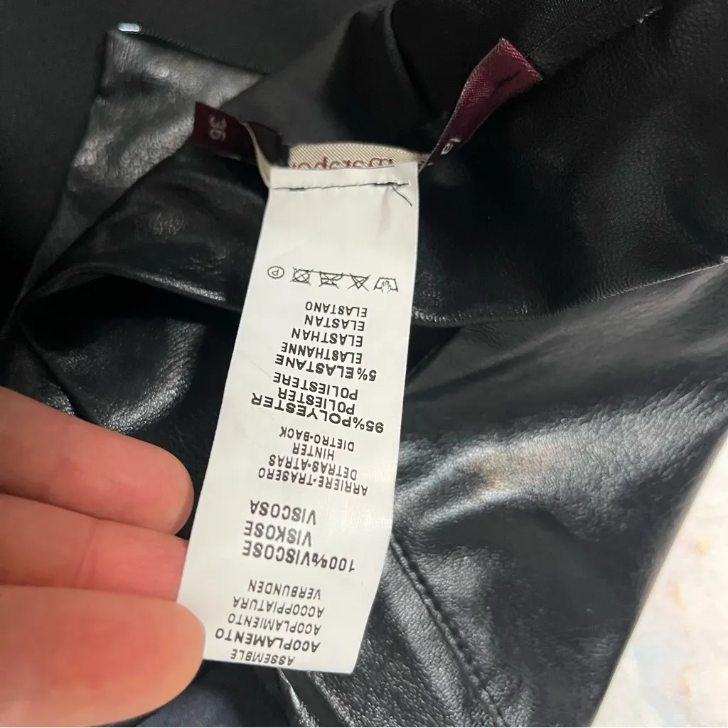 LA FEE MARABOUTEE Black Pencil Skirt Faux Leather Stretch Knit Pockets Size 36 - Image 10