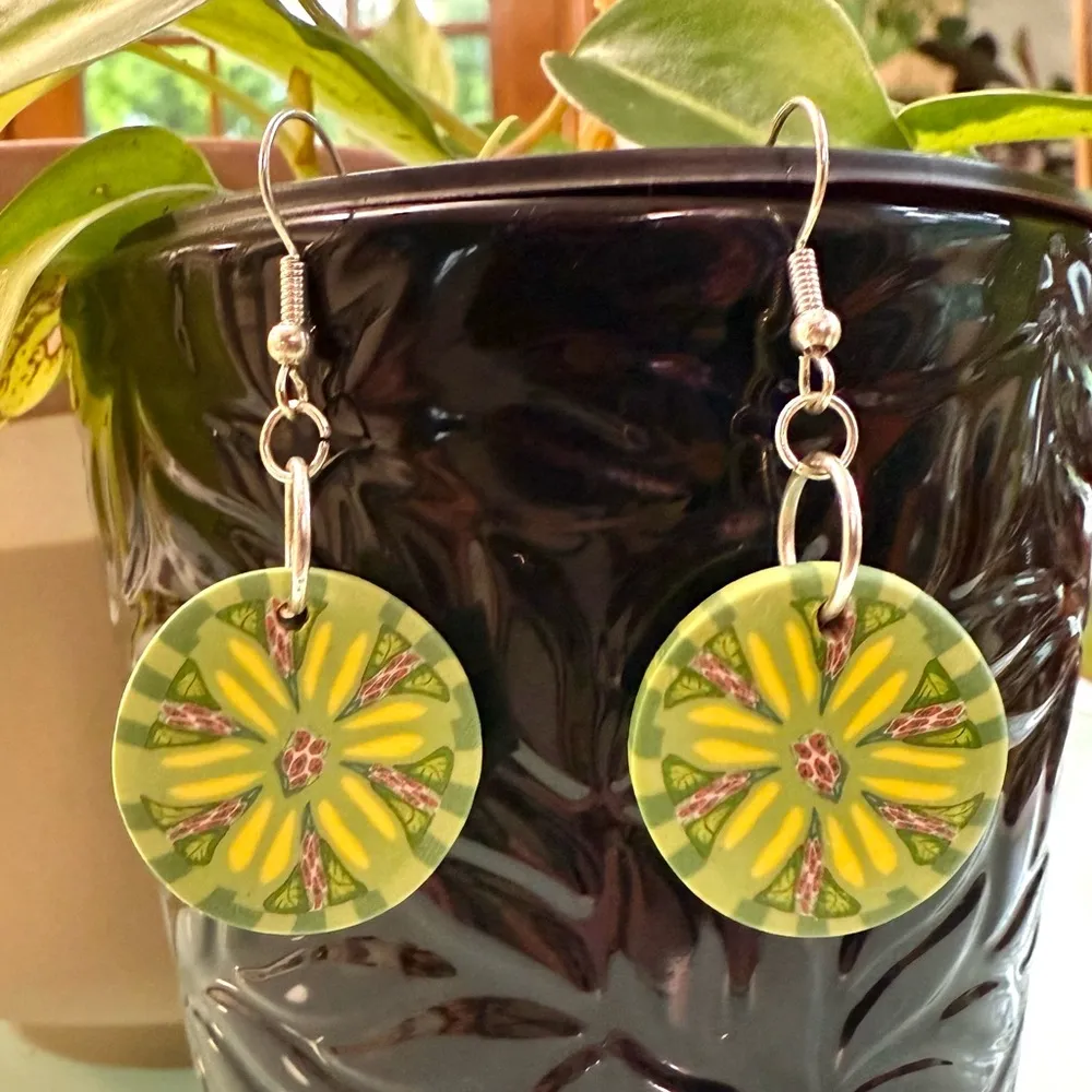 Green Floral Earrings - Image 2