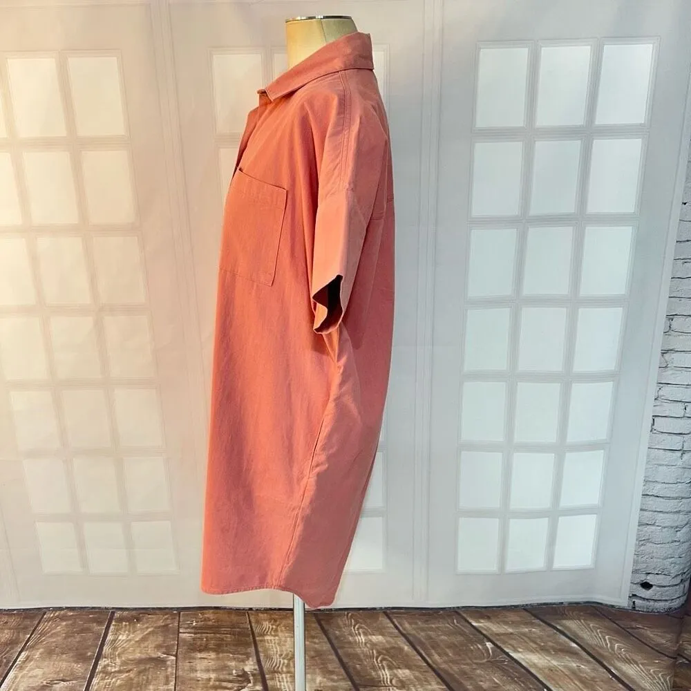 Oat coral button down short sleeve cotton shirt dress size medium Pink - Image 6