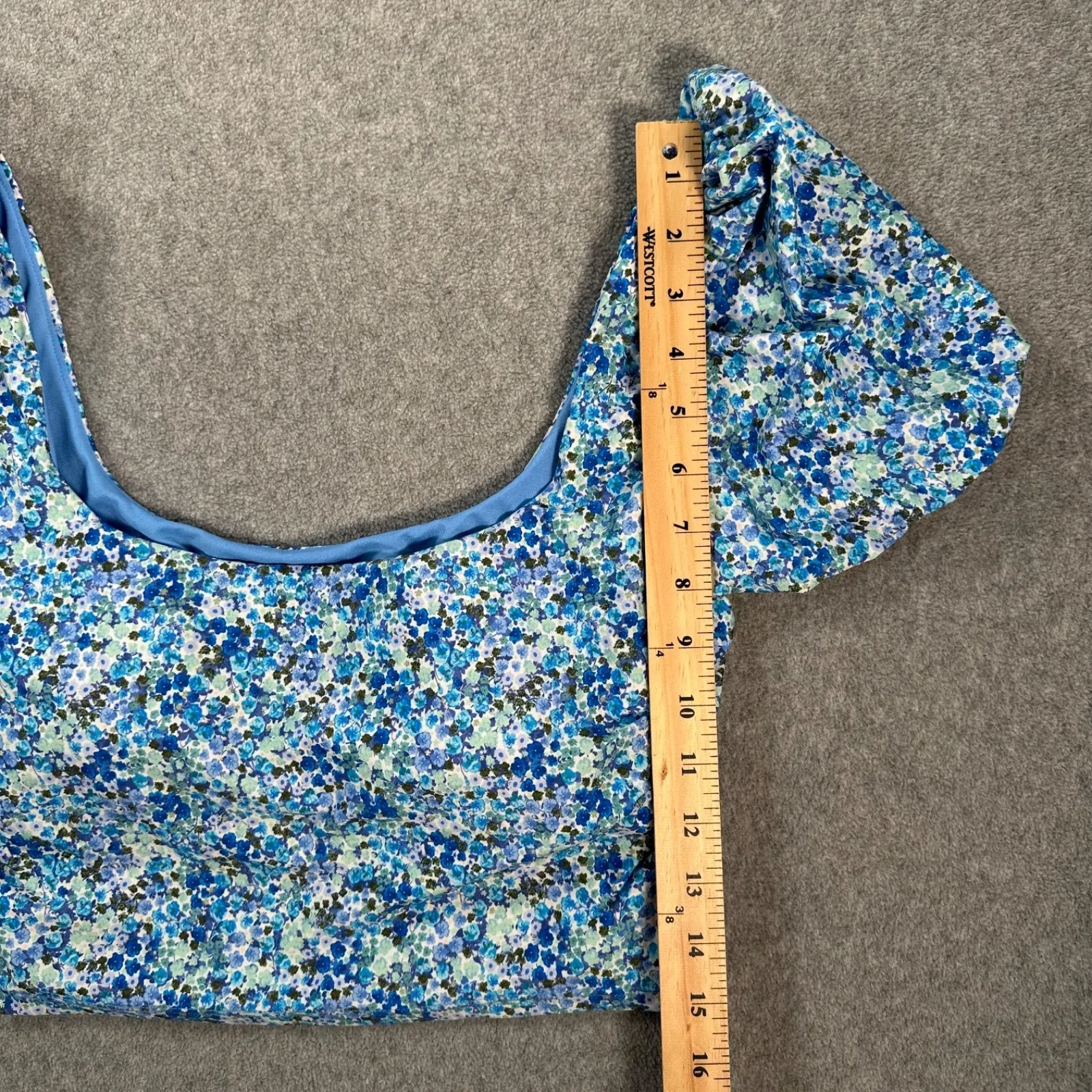 Splendid Flora Longline Puff Sleeve Bra Swim Top Size Large Blue Floral Beachy - Image 4