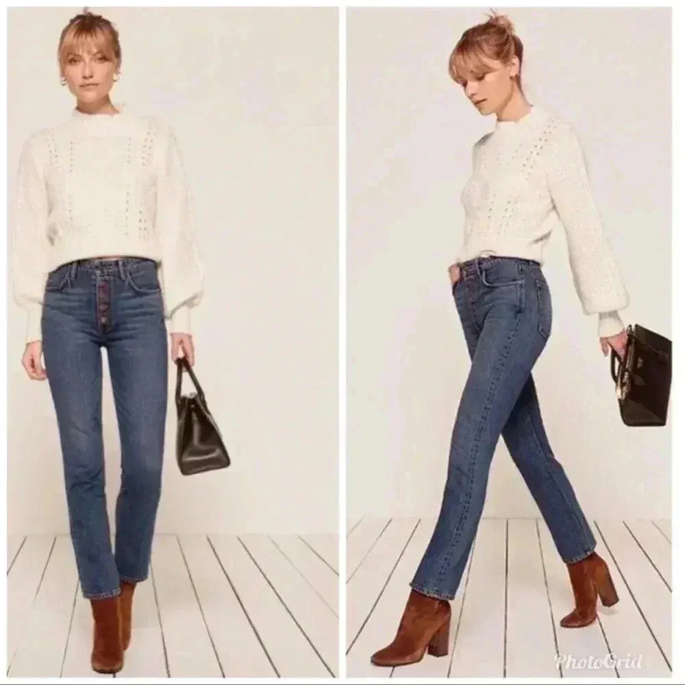 Reformation  Mid Rise Button Fly Denim Jeans 24 - Image 2