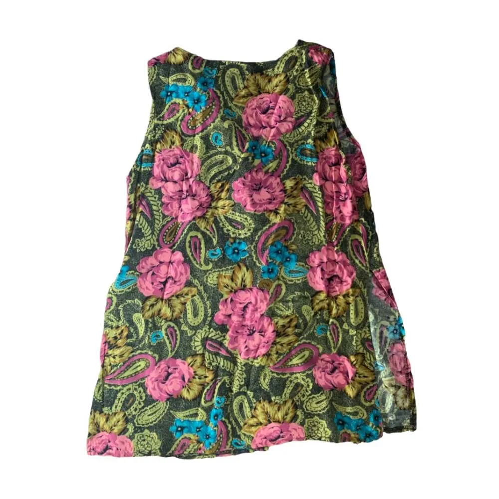 Vintage womens medium looks collection floral open front cardigan belly shirt Green - Image 2