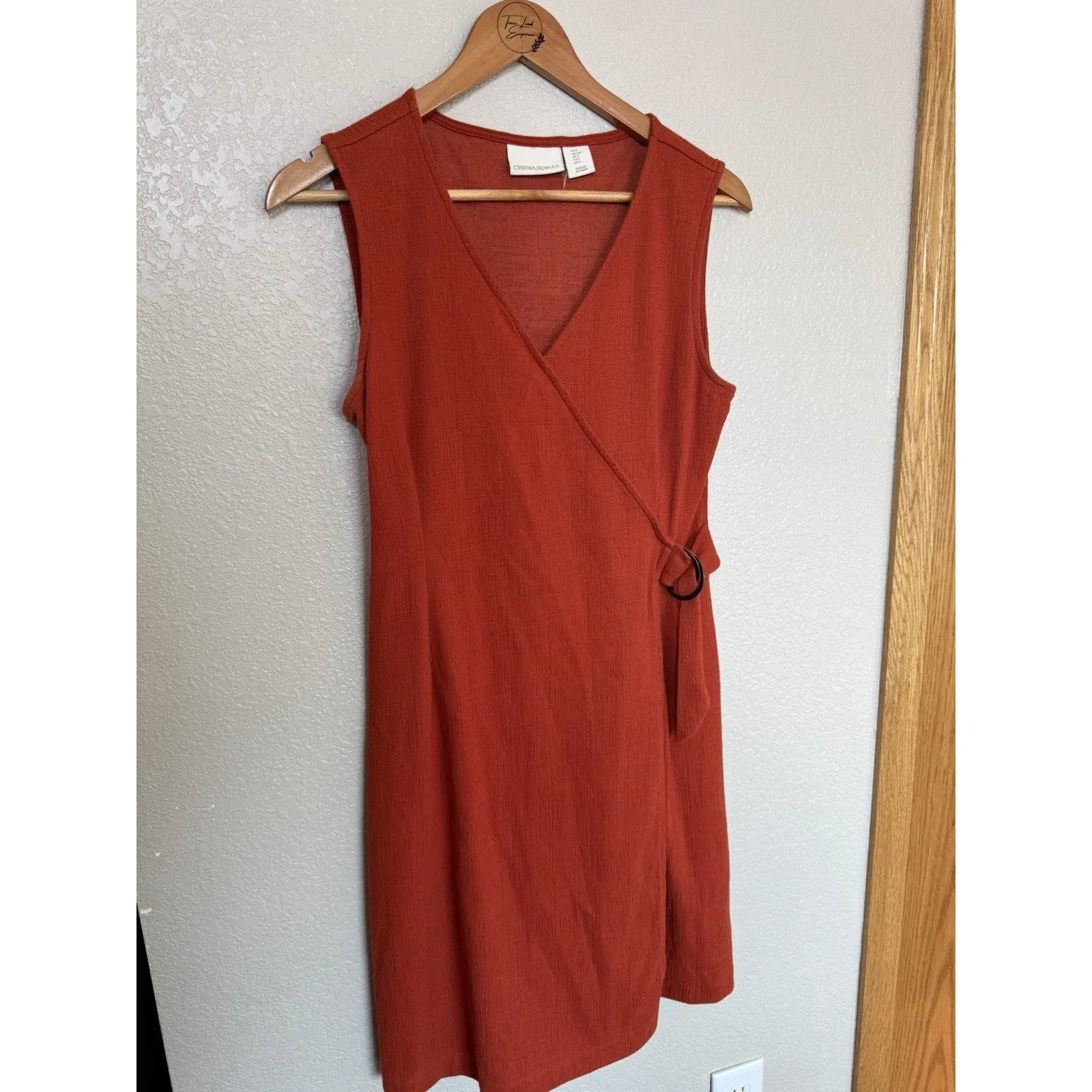 Cynthia Rowley Burnt Orange Faux Wrap Dress Small Fall Textured Knit Sleeveless - Image 3