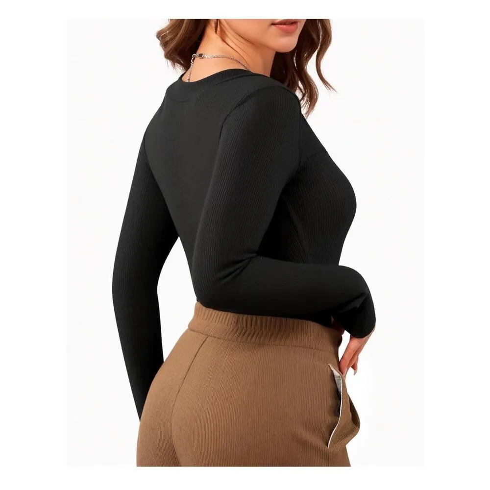 NEW MANGOPOP Square Neck Ribbed Top Bodysuit M - Image 3