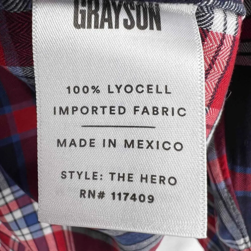 Grayson The Hero Navy Red Plaid Button Up Long Sleeve Collared Shirt Size 2 / S Blue - Image 5