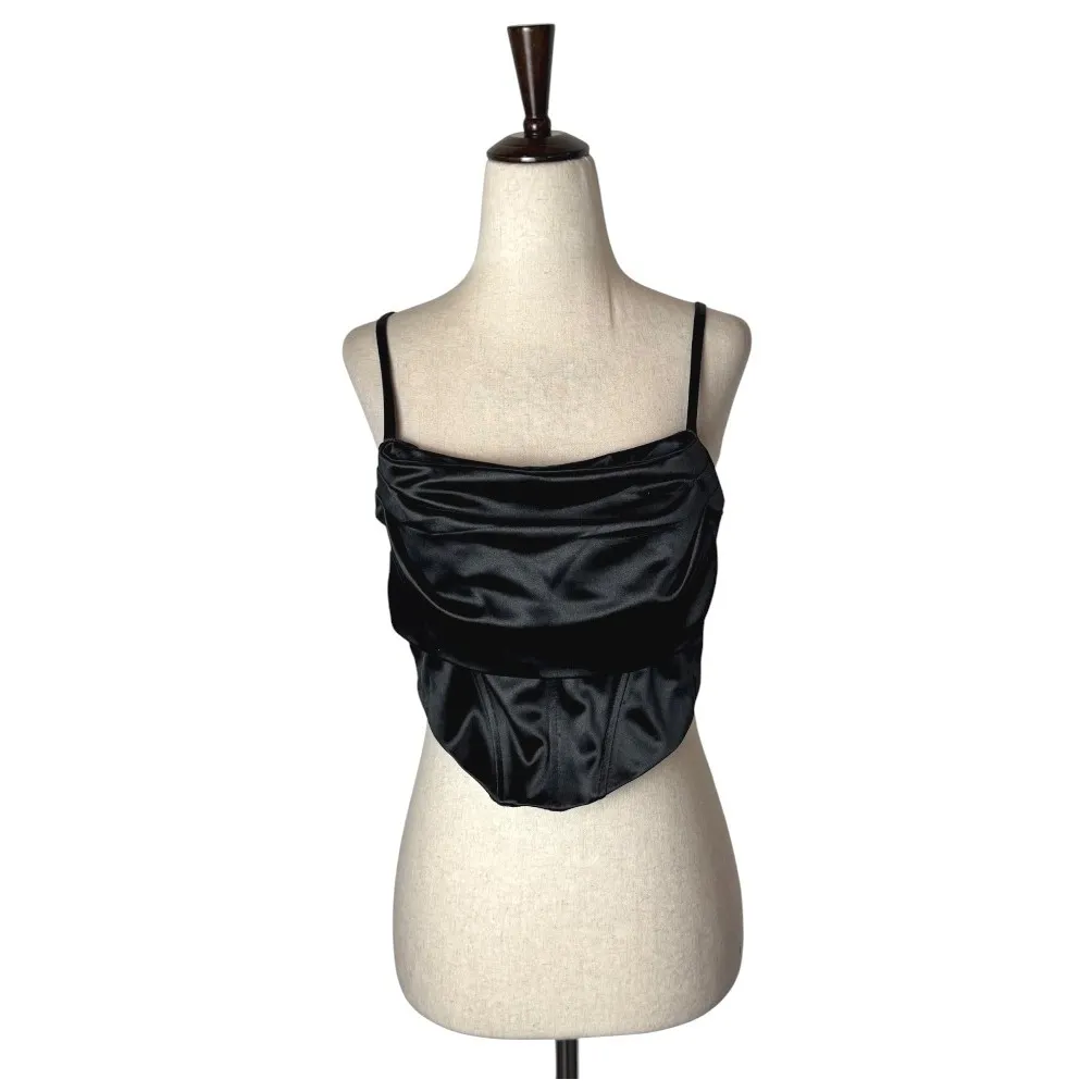 NBD Corset Women Medium Black Satin Cropped Top Sleeveless Party Whimsigoth Sexy - Image 2