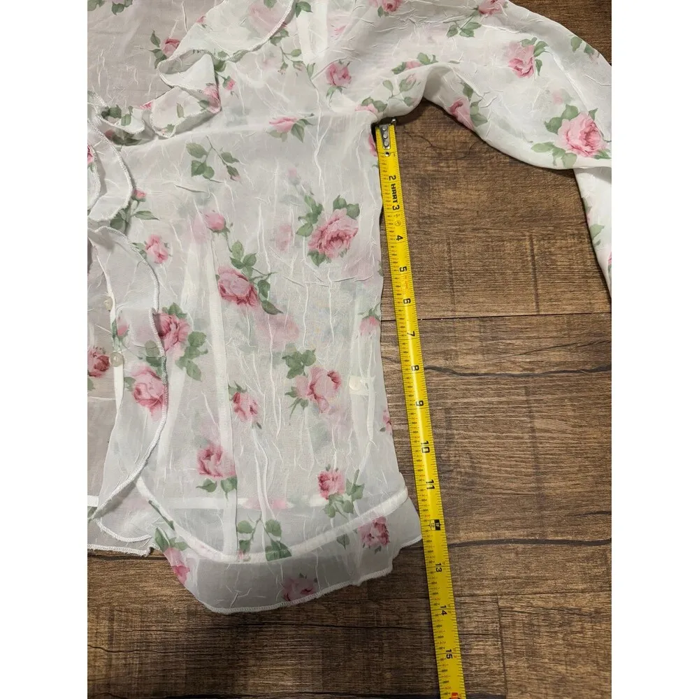 Vintage Coquette cottagecore rose floral chiffon flowy top - Image 4