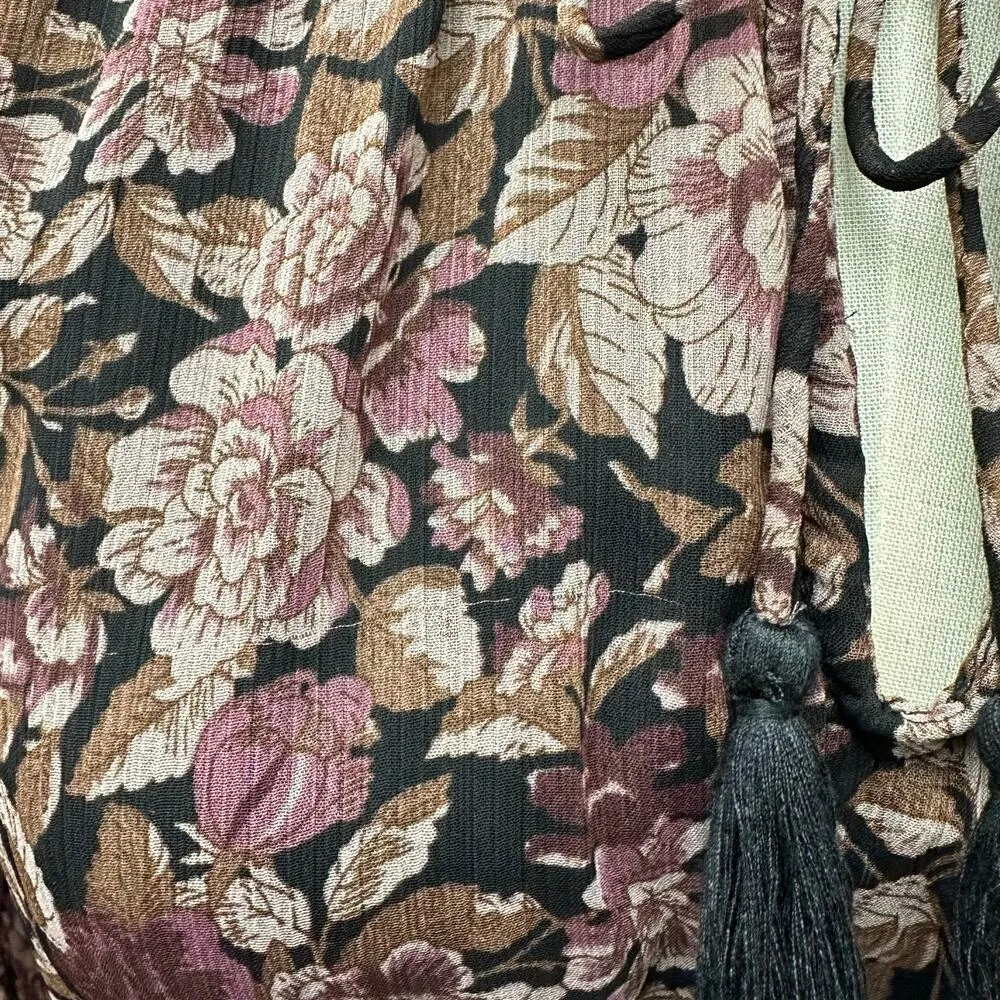 Black Tape Women’s Small Keyhole Tassel Tie Neck Tier Ruffle Floral Lined Dress - Image 8