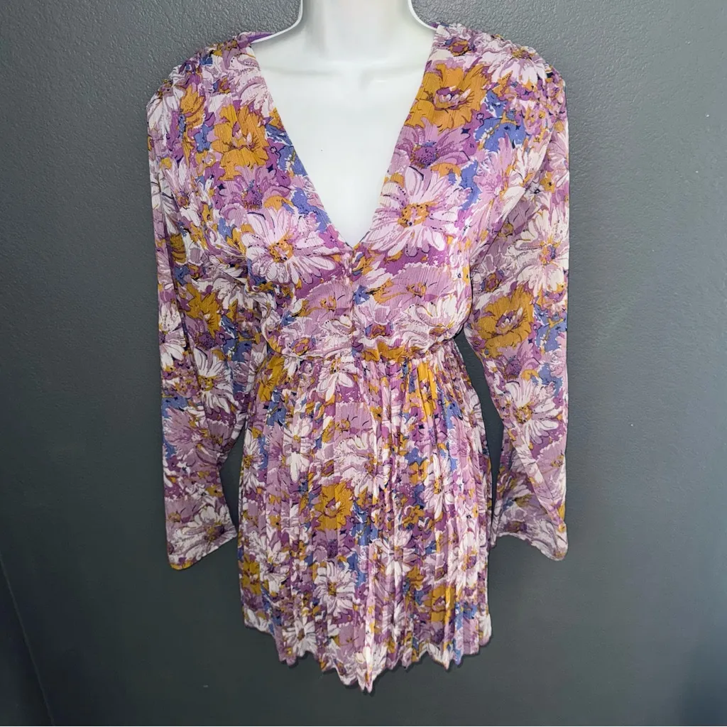 NastyGal Purple Floral Long Sleeve Mini Spring Dress Women’s size Medium 10 - Image 4