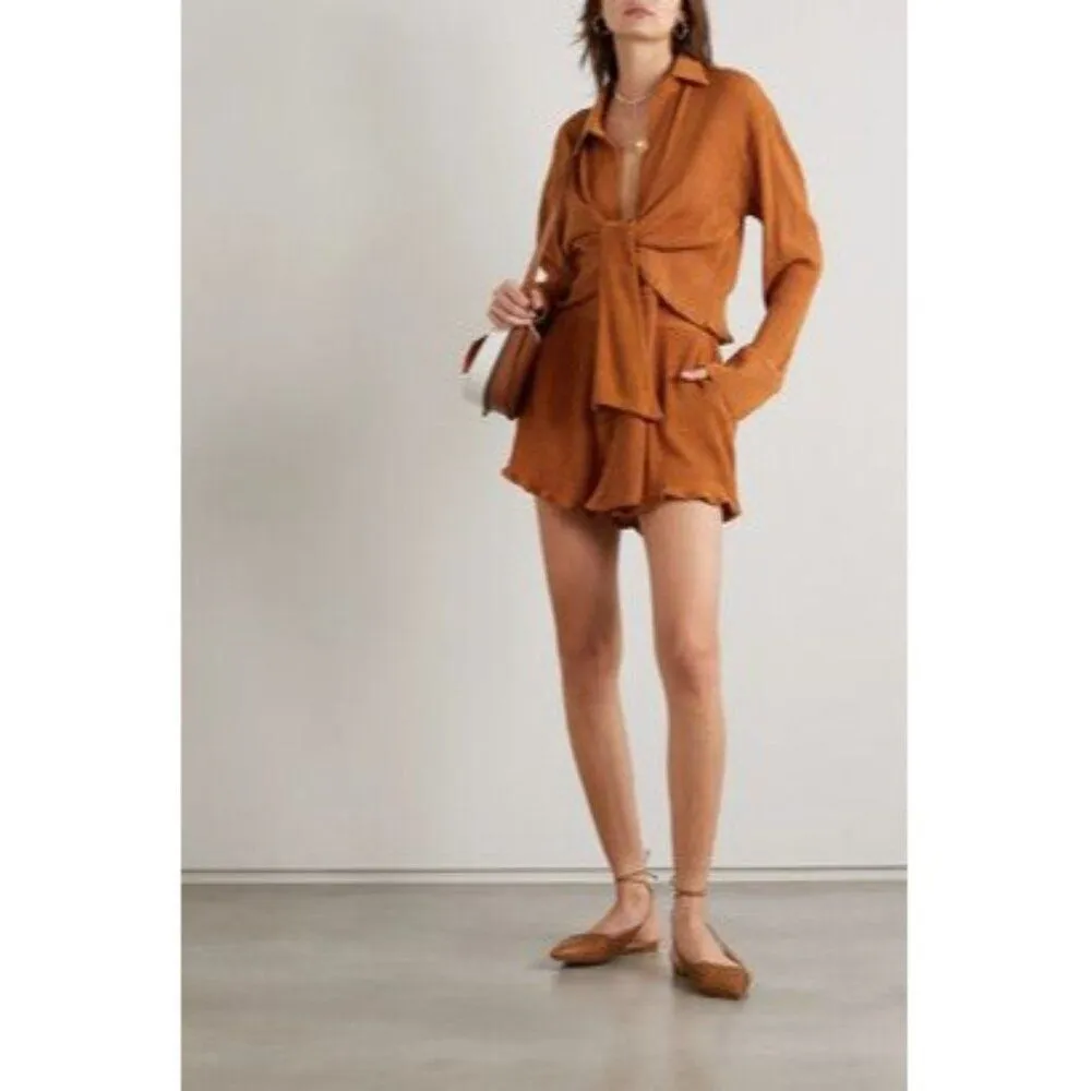 Savannah Morrow Vea Blouse in Papaya NWT M Silk Long Sleeve Tie Front Crop Top Red Size M - Image 3