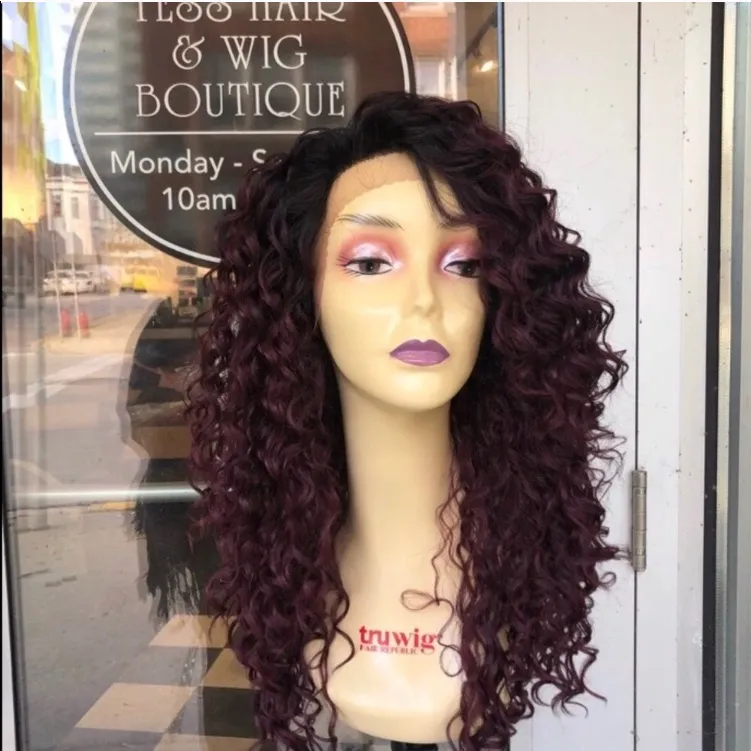 Red Wine Wig Long Curly Lacefront Wig - Image 6
