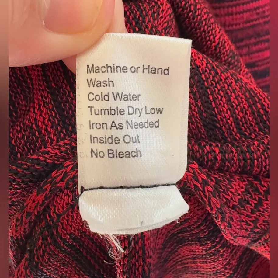 Ming Wang Red Black Striped Knit Open Front Long Sleeve Cardigan Sweater XL - Image 8