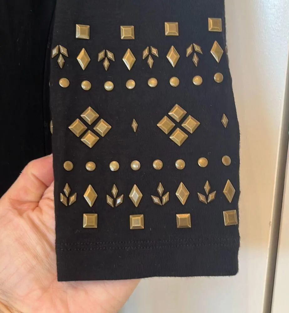 Premise  NWT New Black Brass Studded Three Quarter Sleeve Bodycon Dress Sz S - Image 3