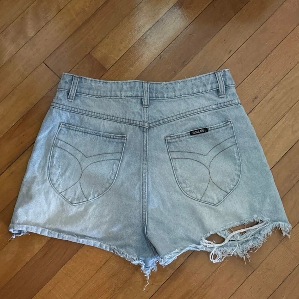 Rollas Size 29 Dusters Shorts Layla Bleach Wash Distressed Destroyed Cutoffs Blue - Image 3