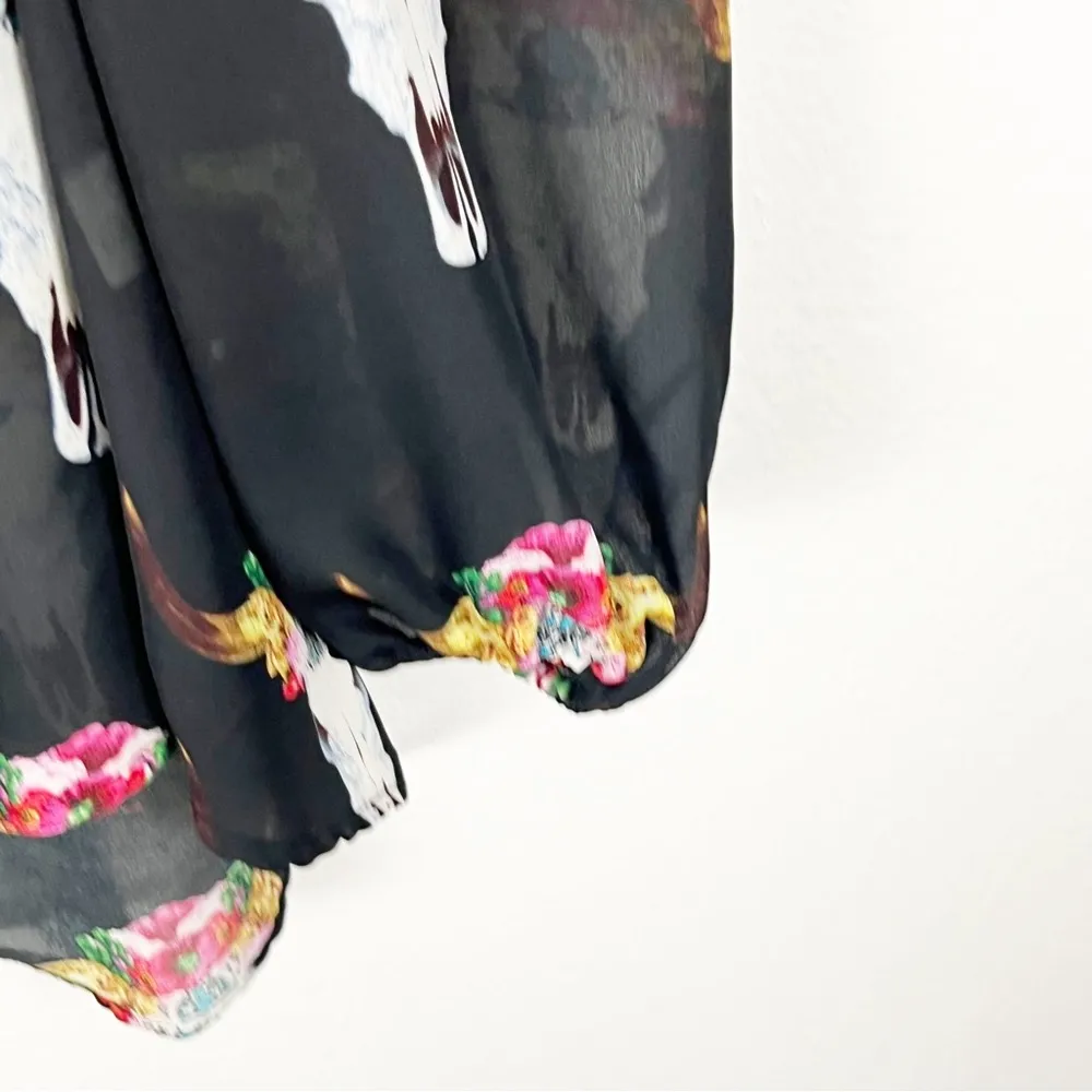 SHOW ME YOUR MUMU Black Sheer Shoulder Mummy Graphic Peek A Boo Top, Size Small - Image 10