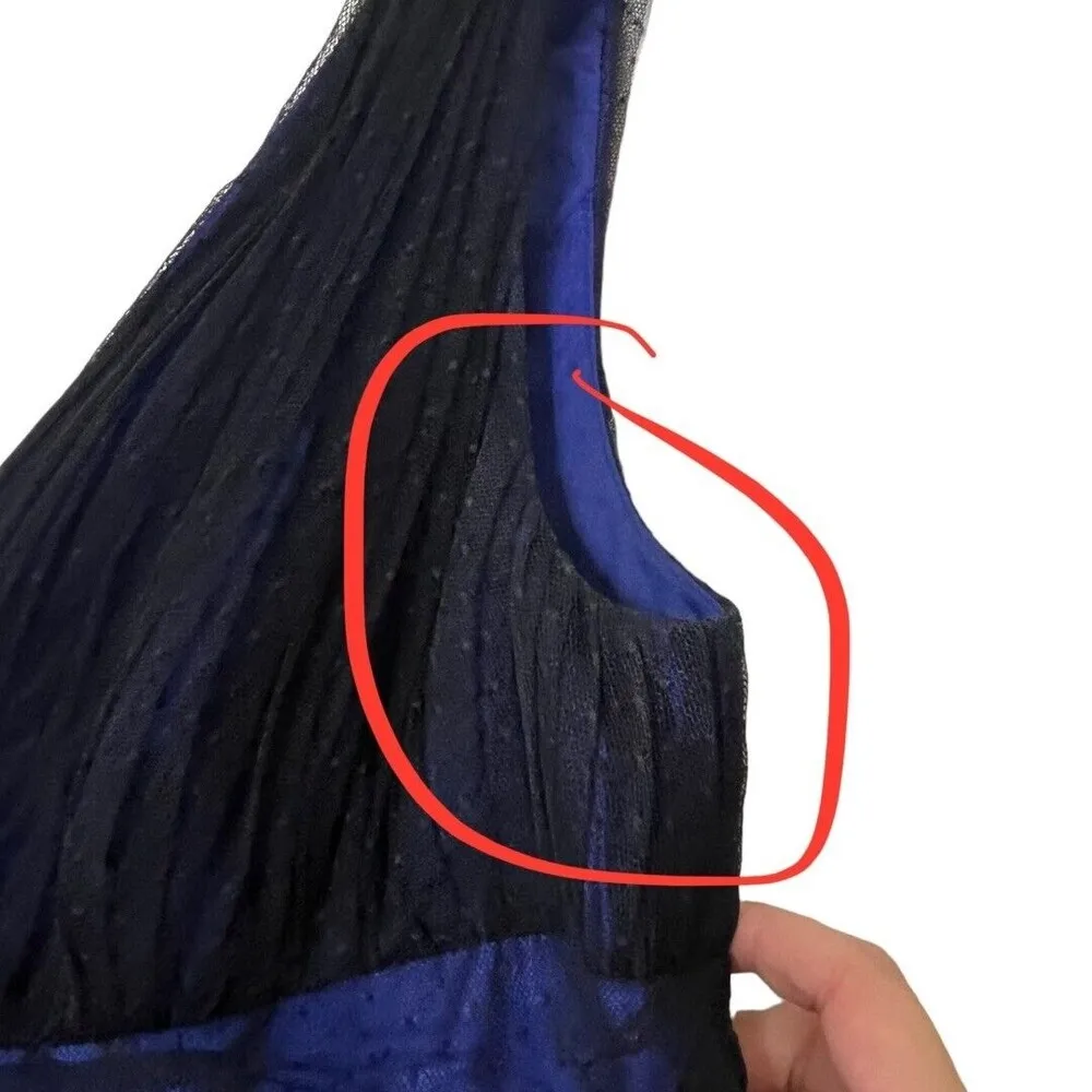 MONIQUE LHUILLER Trumpet Tiered Tulle Maxi Dress Gown Black Blue Women’s Size 8 - Image 12