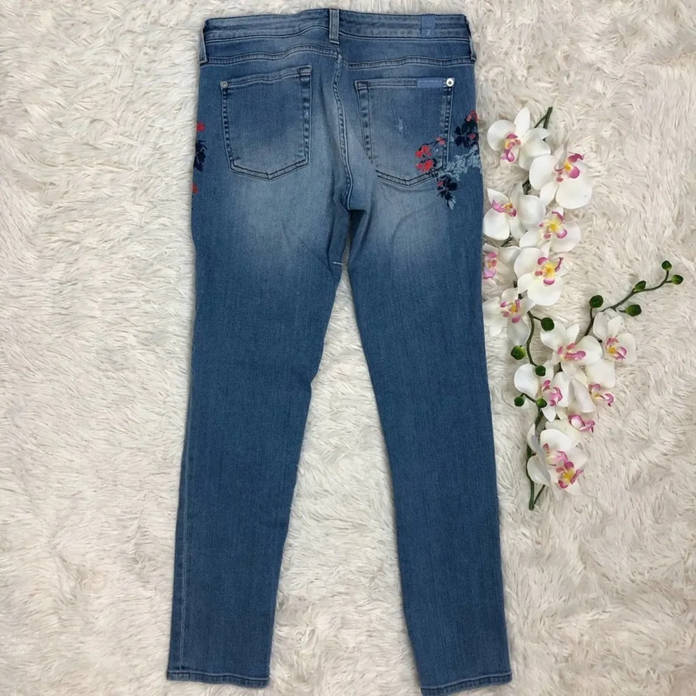 RARE 7FAMK Pyper Crop in Fire Red Floral Embroidered Distress Bohemian Jeans 26 - Image 5