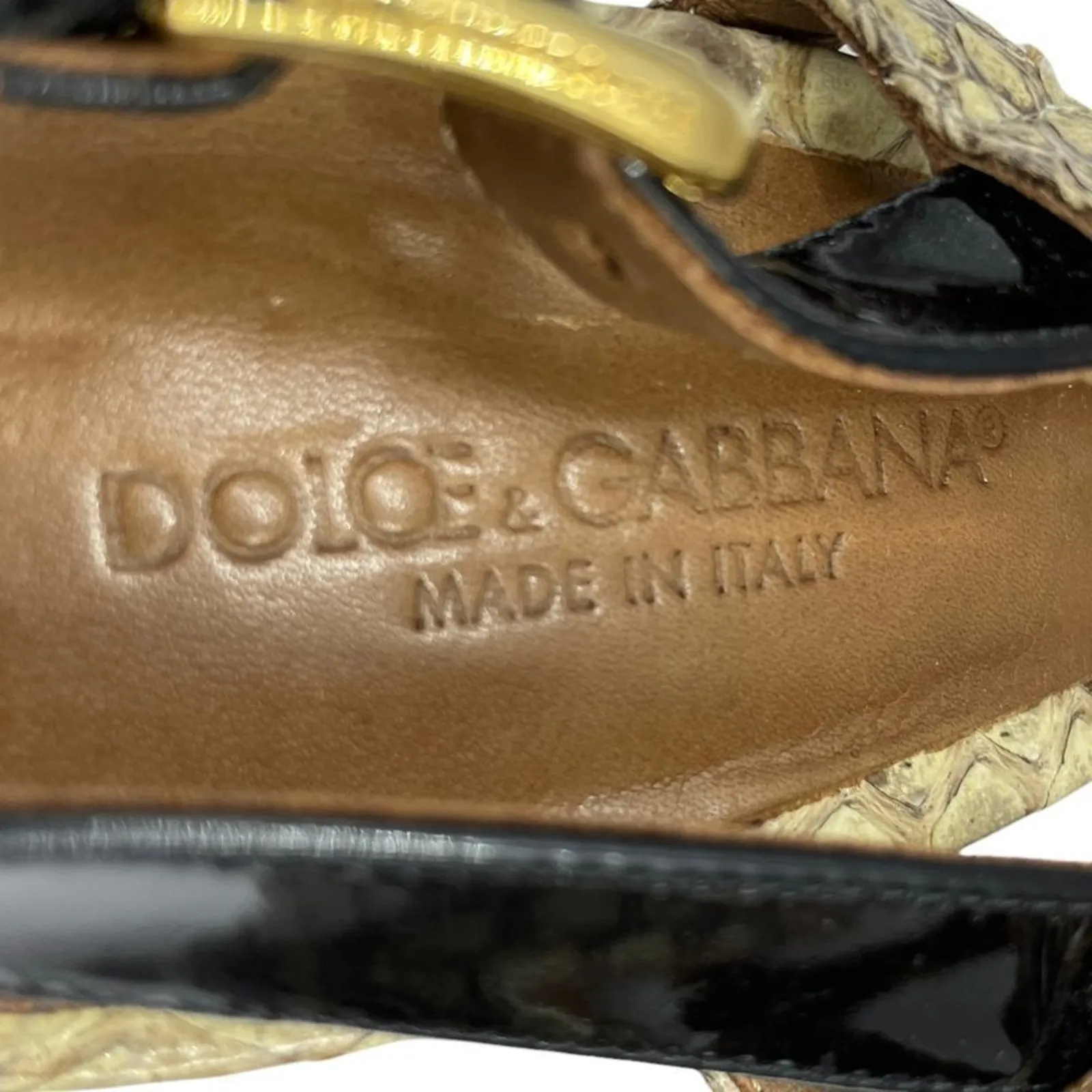 Dolce and Gabbana Snakeskin Tan Black Platform Sandals Heels - Image 6