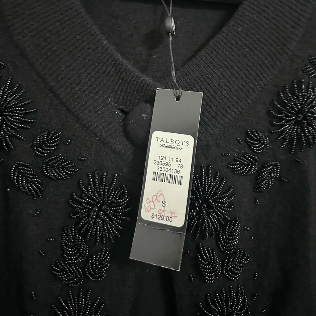 Talbots Black Beaded Lambswool Angora Wool Cardigan Small - Image 3