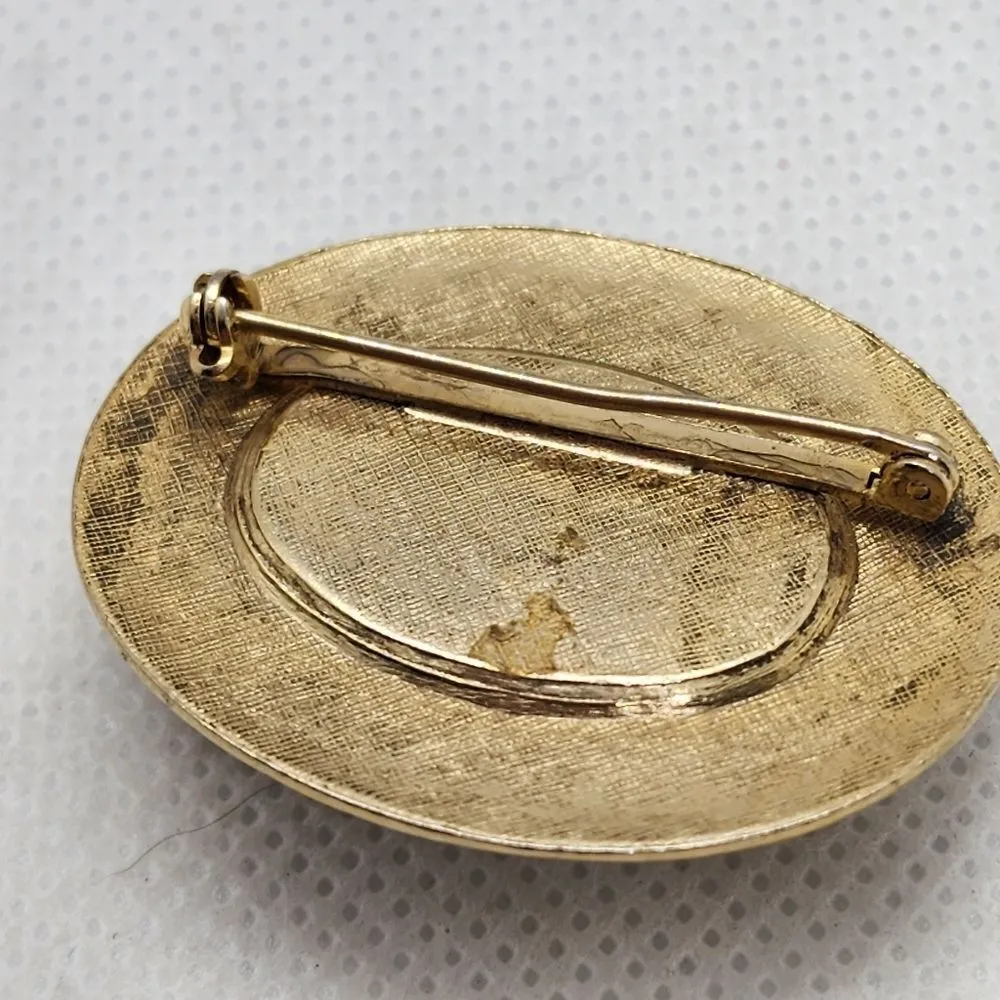 Vintage Gold Tone Tiger's Eye Gemstone Brooch Gold - Image 3