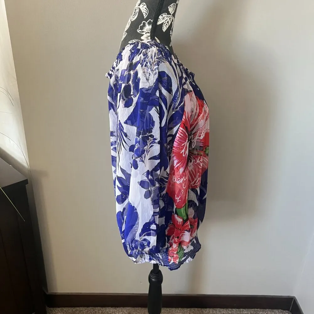 Desigual Floral Womens Oversized Long Sleeve Stretchy Shirt Top Blouse Large - Image 5