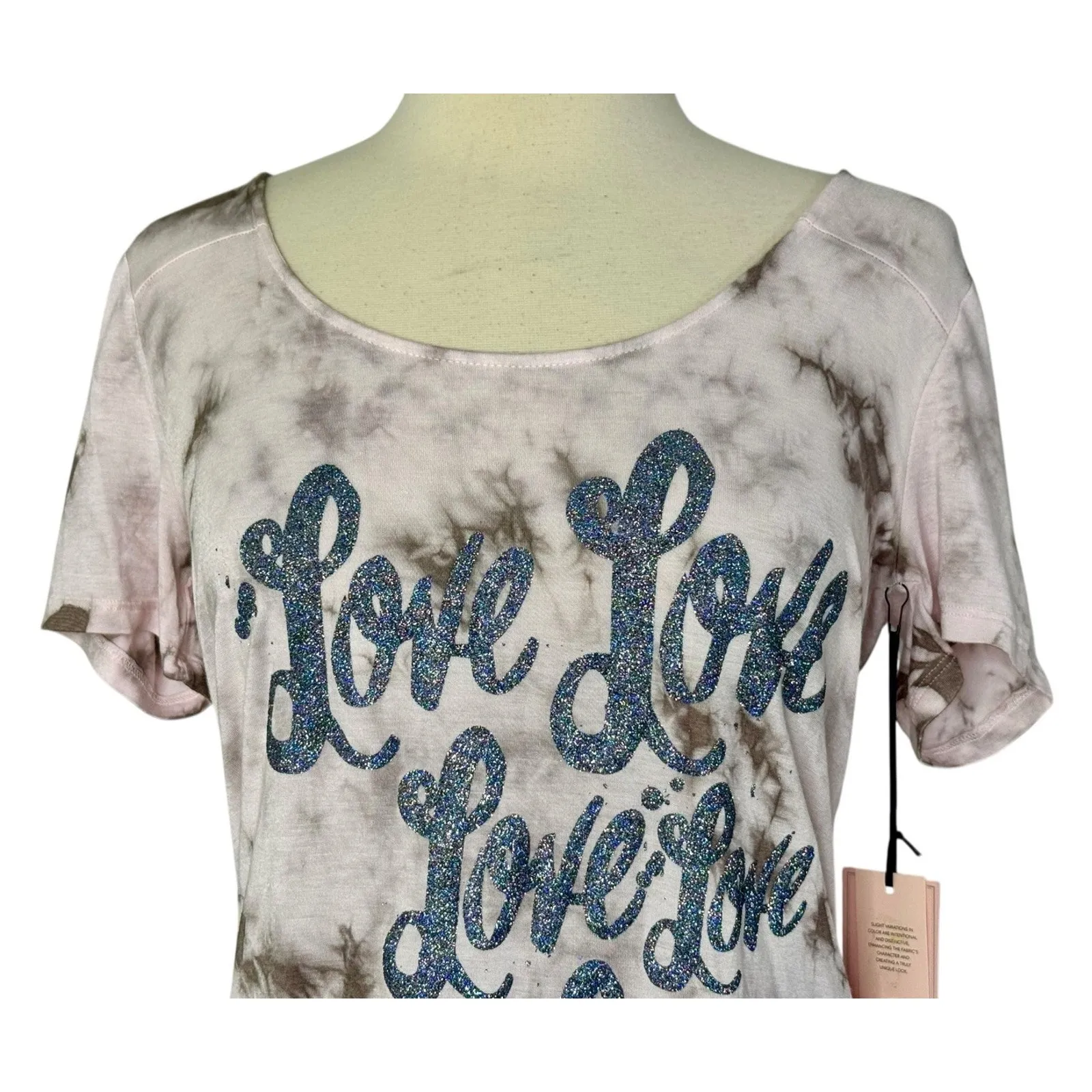 Y2K JUICY COUTURE Love Pink Tie Dye Glittery Sparkly Soft T Shirt Top Sz XS NWT - Image 5