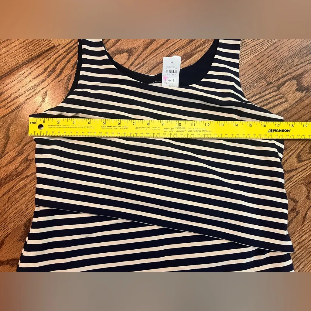 NWT LOFT Asymmetrical Layered Navy & Ivory Striped Tank Dress - Size M - Image 5