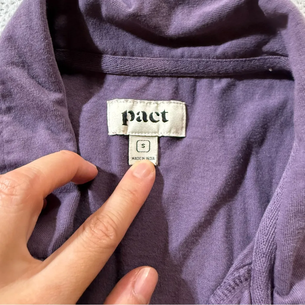 Pact women’s purple short sleeve polo dress 100% organic cotton pockets small - Image 3