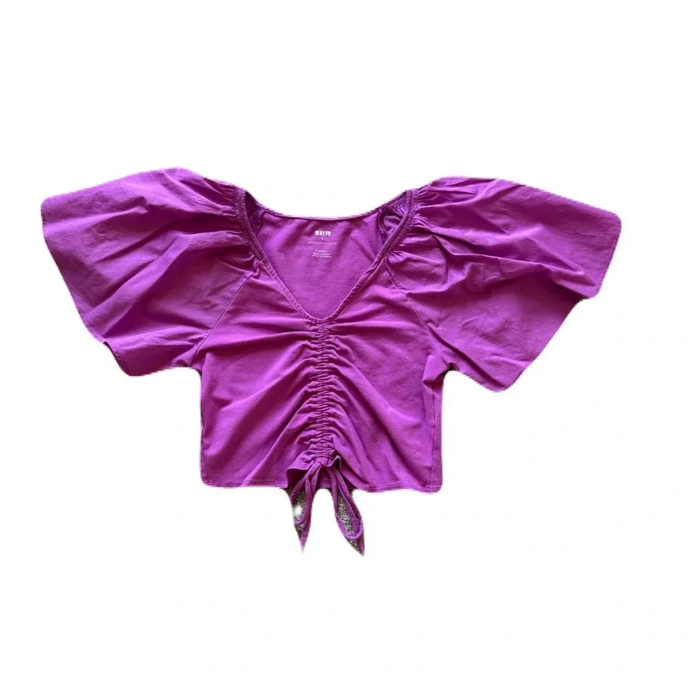 Women's Maeve Anthropologie Purple Rouched Butterfly Short Sleeve Blouse Size XS - Image 5