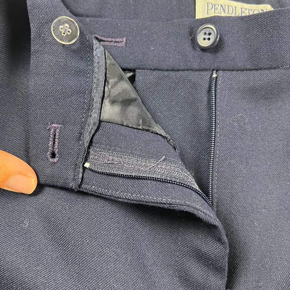 Pendleton  Virgin Wool Flat Front Fully Lined Navy Blue Dress Pants Size 10 - Image 4